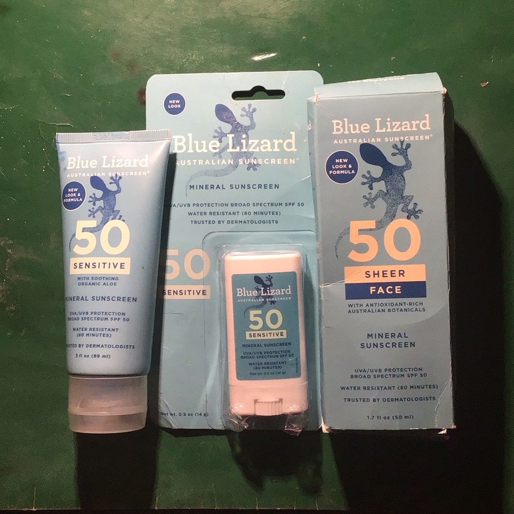 BLUE LIZARD SUNSCREEN SPF 50 SHEER FACE, SENSITIVE LOTION & STICK
